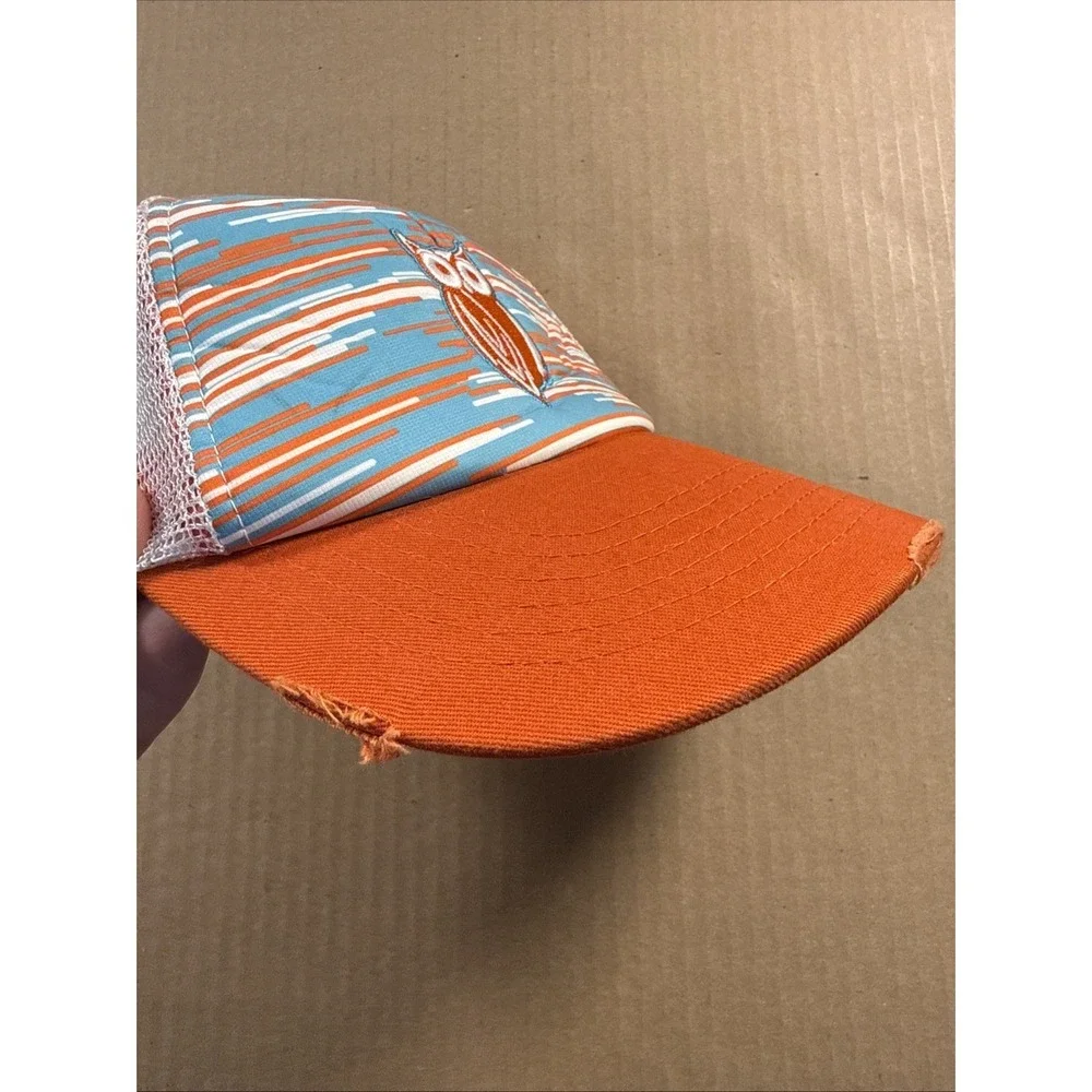 Hooters Baseball Hat Ball Cap Distressed Mesh Back Snapback Owl Unisex Orange